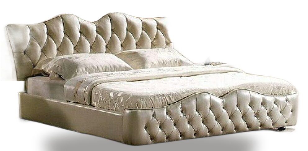 Ivory Tufted Leather Bed